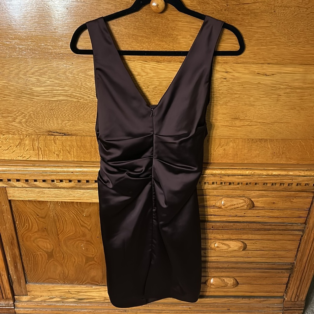Davids Bridal Chocolate Brown Sleeveless Cowl Neck Cocktail Prom Midi Dress - Picture 2 of 6